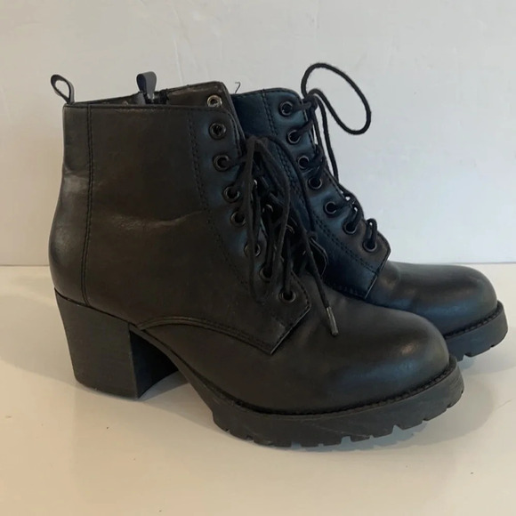 Soda Y2k Combat Lace Up Zip Block Heel Ankle Boots size 6 1/2 - Picture 9 of 16